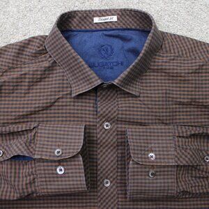 Bugatchi Uomo Shirt Mens XL Brown Shaped Fit 100% Cotton Long Sleeve Button